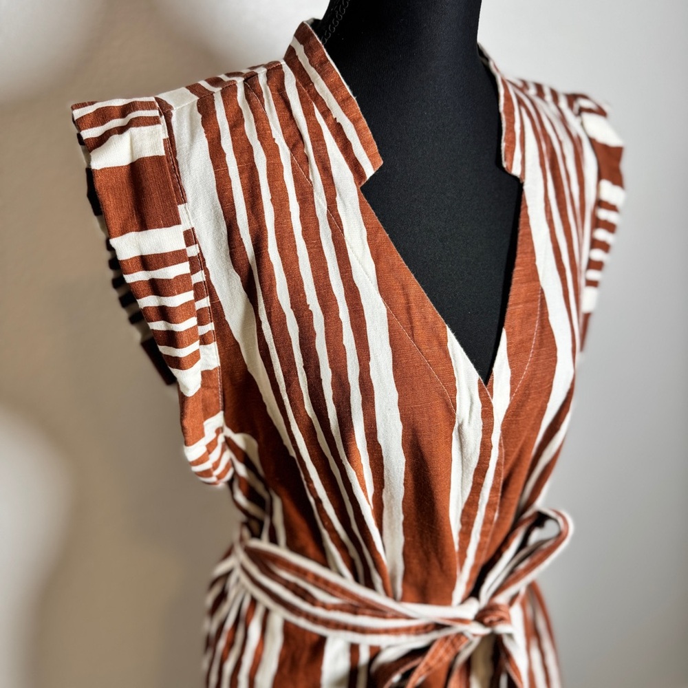 Cleobella Lani Midi Dress Vecchio Stripe Tie Waist Cotton Linen Medium MSRP $258 - Picture 4 of 9